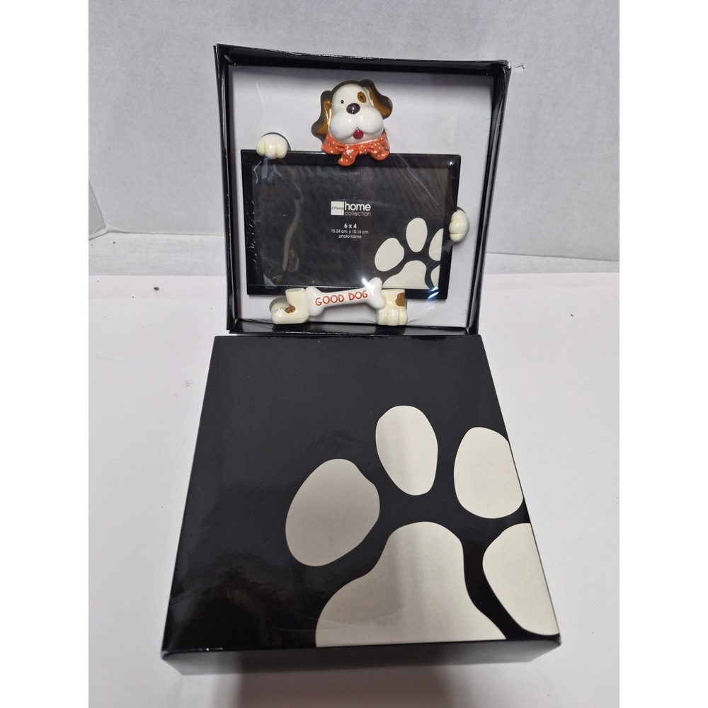JCPenney Home Collection Dog Photo Frame 4x6 Ceramic Good Dog Bone Paw Print New